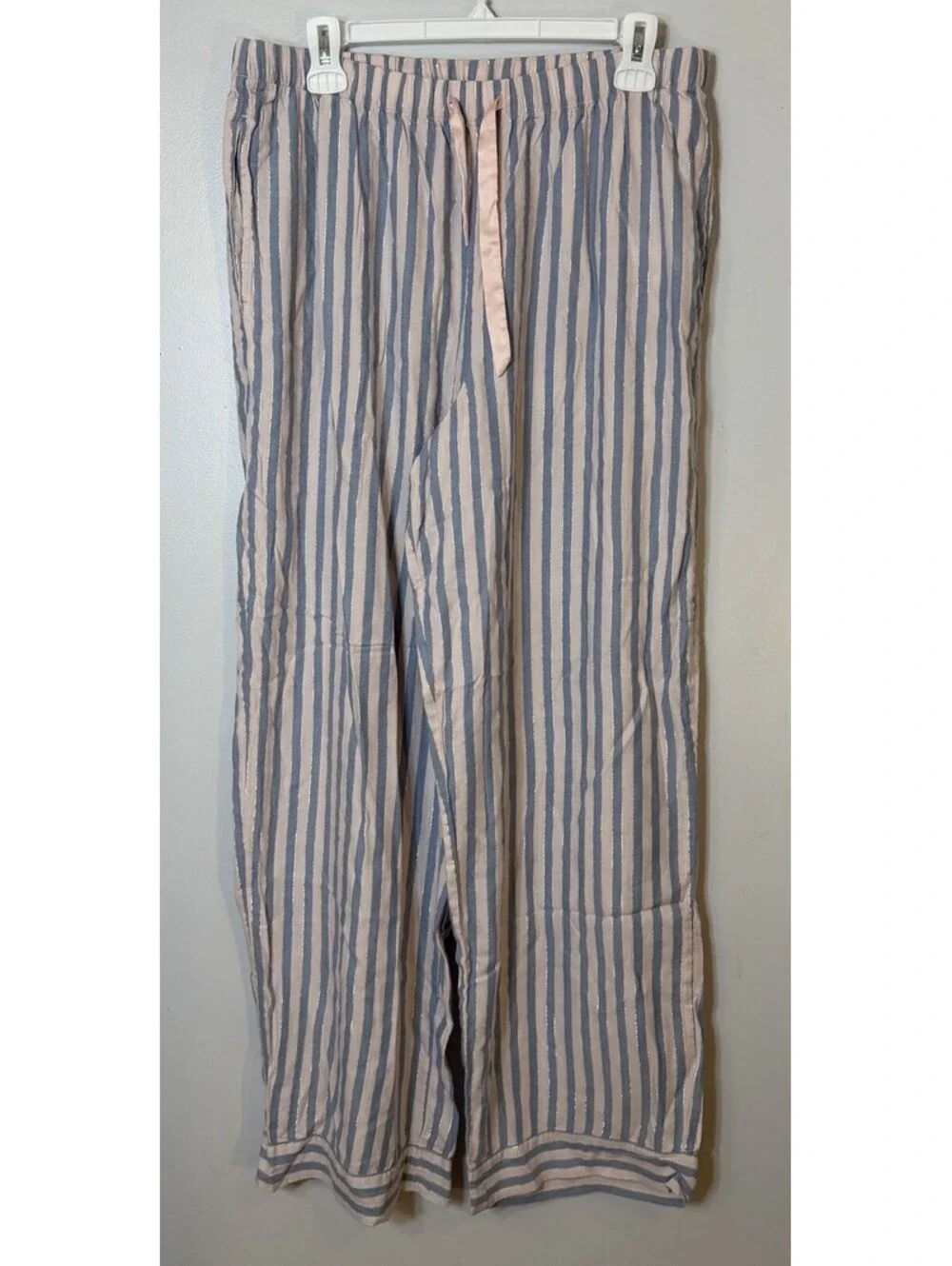 Victoria Secret Pink & Blue Stripe Soft Pajamas Lurex Sparkle Shimmer Large EUC